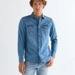 Wrangler Regular Western Shirt - Mid Light Wash
