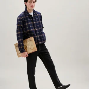 Sun Wool Relaxed Fit Check Overshirt, Navy
