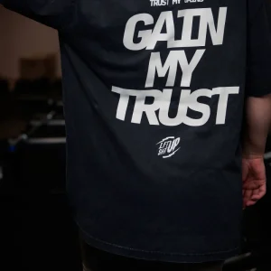 Trust My Gains Training Tee Acid Wash Black Oversized Tee